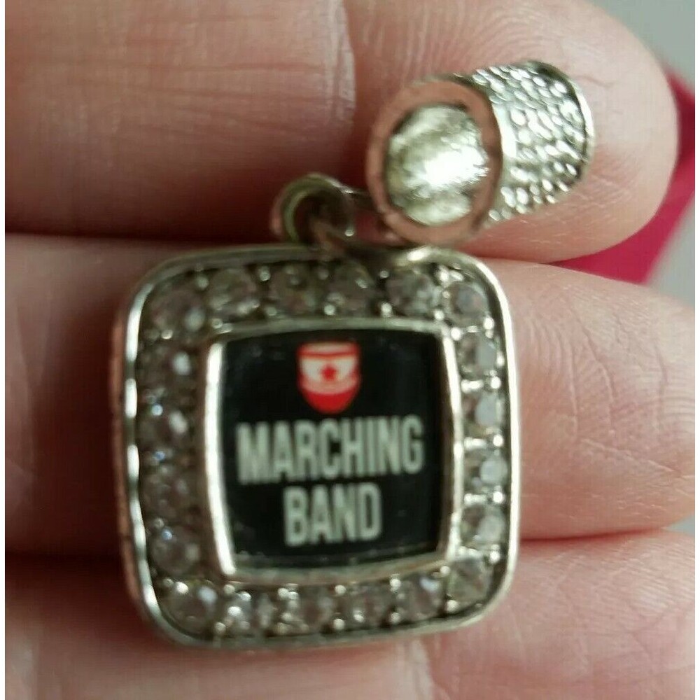 Marching Band Red Star Silver Tone Rhinestones square pendant - Picture 2 of 4